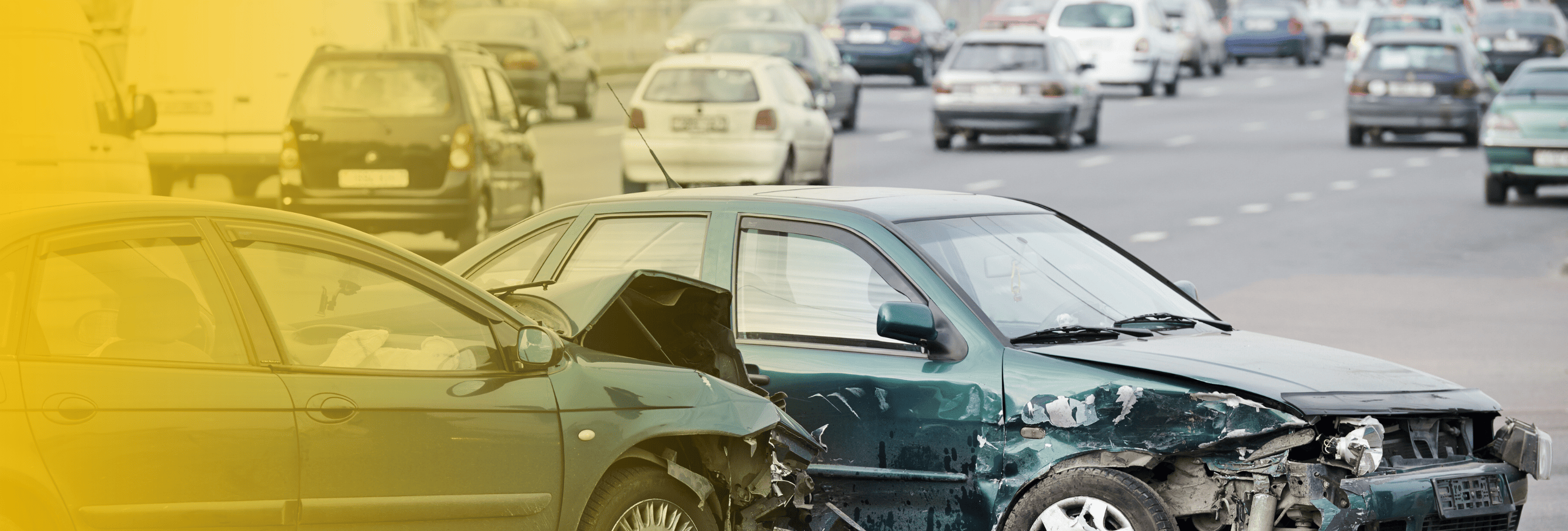 Damaged car on a busy road after intersection collision